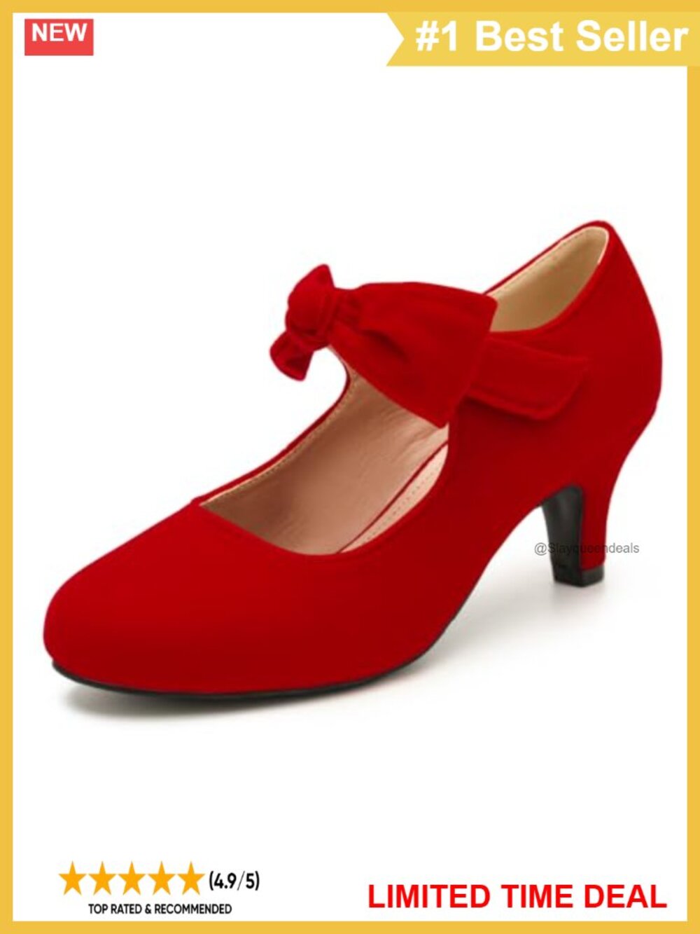 Women's Bow Mary Jane Heels Round Toe Low Block Dress Pumps